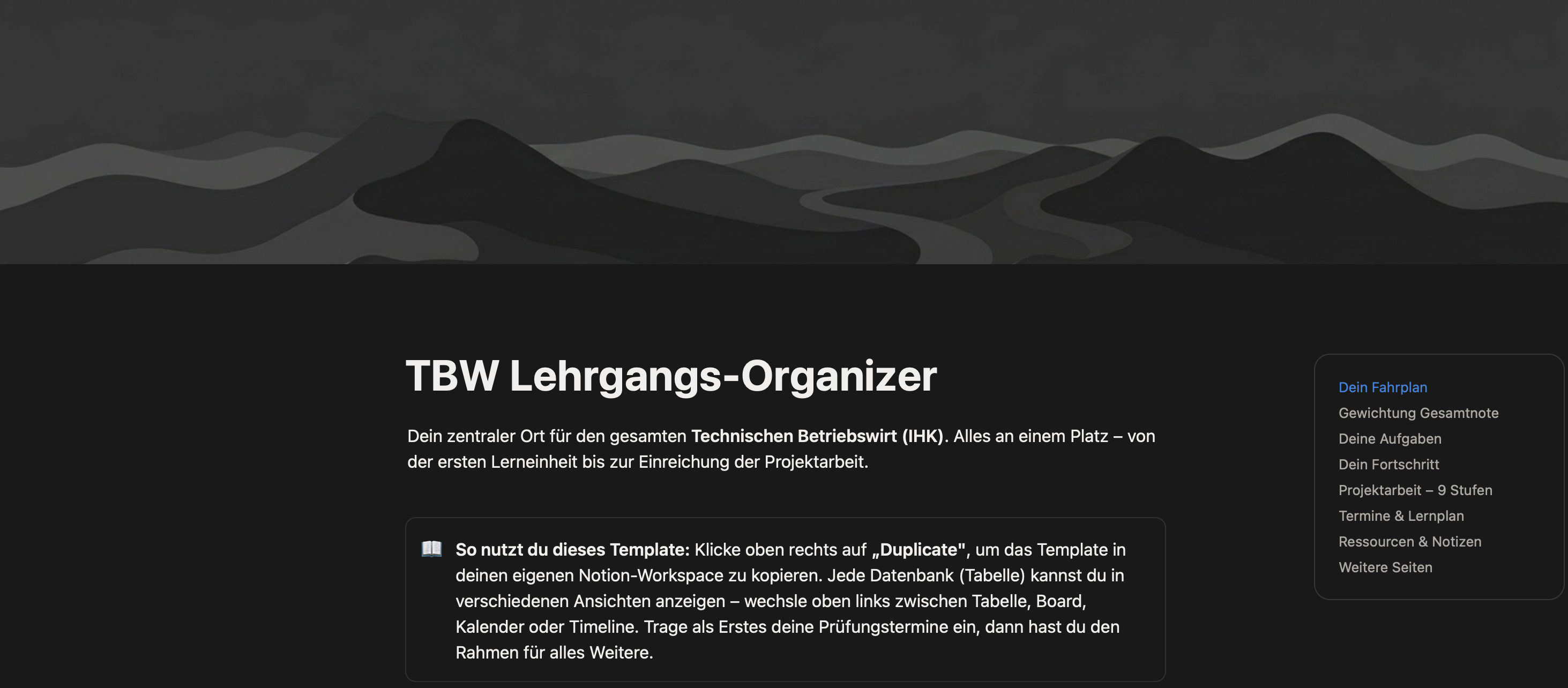 TBW Lehrgangs-Organizer — Premium Notion Template